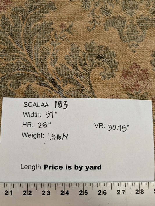 by yard Scalamandre Spenceley in Antique Multi Chenille Renaissance Medallion Gorgeous Subtle Patina Heavy Gold Brown Floral