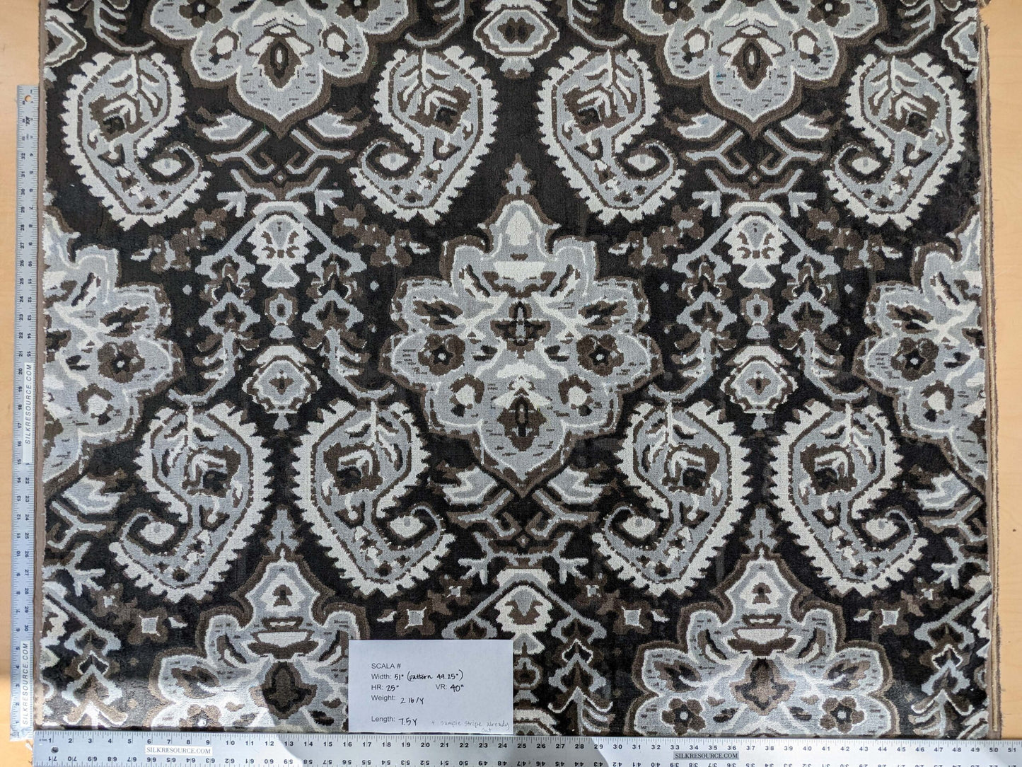 by yard Scalamandre Oushak Linen Velvet Smoke Black White Damask Art Deco MSRP US638/Y  SC 0003 27171