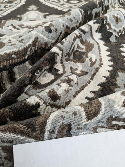 by yard Scalamandre Oushak Linen Velvet Smoke Black White Damask Art Deco MSRP US638/Y  SC 0003 27171