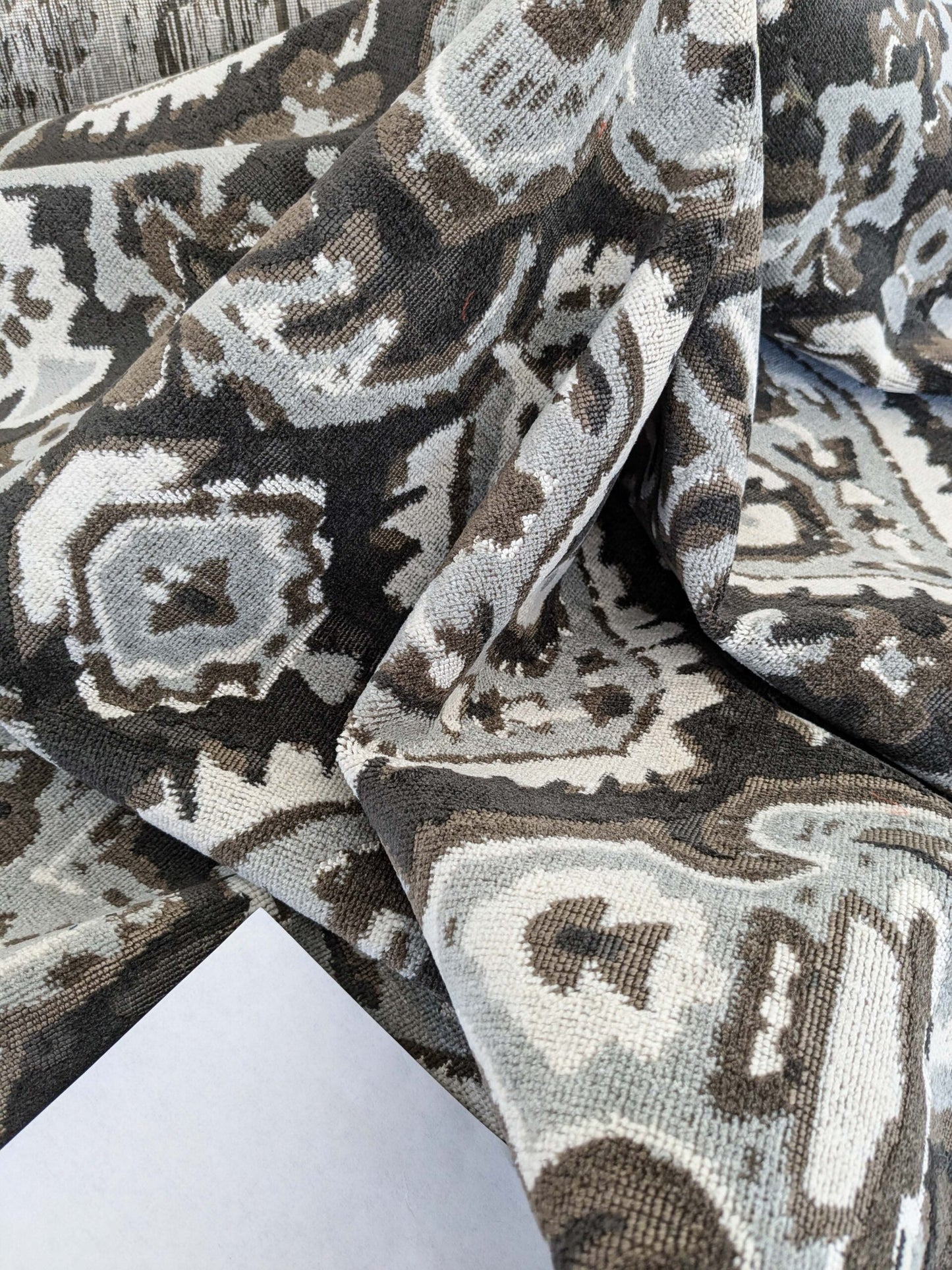by yard Scalamandre Oushak Linen Velvet Smoke Black White Damask Art Deco MSRP US638/Y  SC 0003 27171