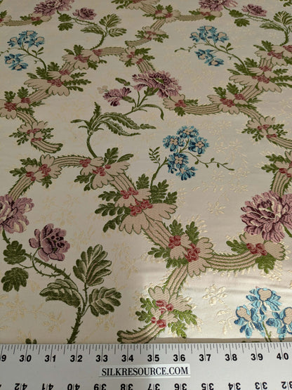 3.2 yards Scalamandre Floral Botanical White Cream Green Upholstery