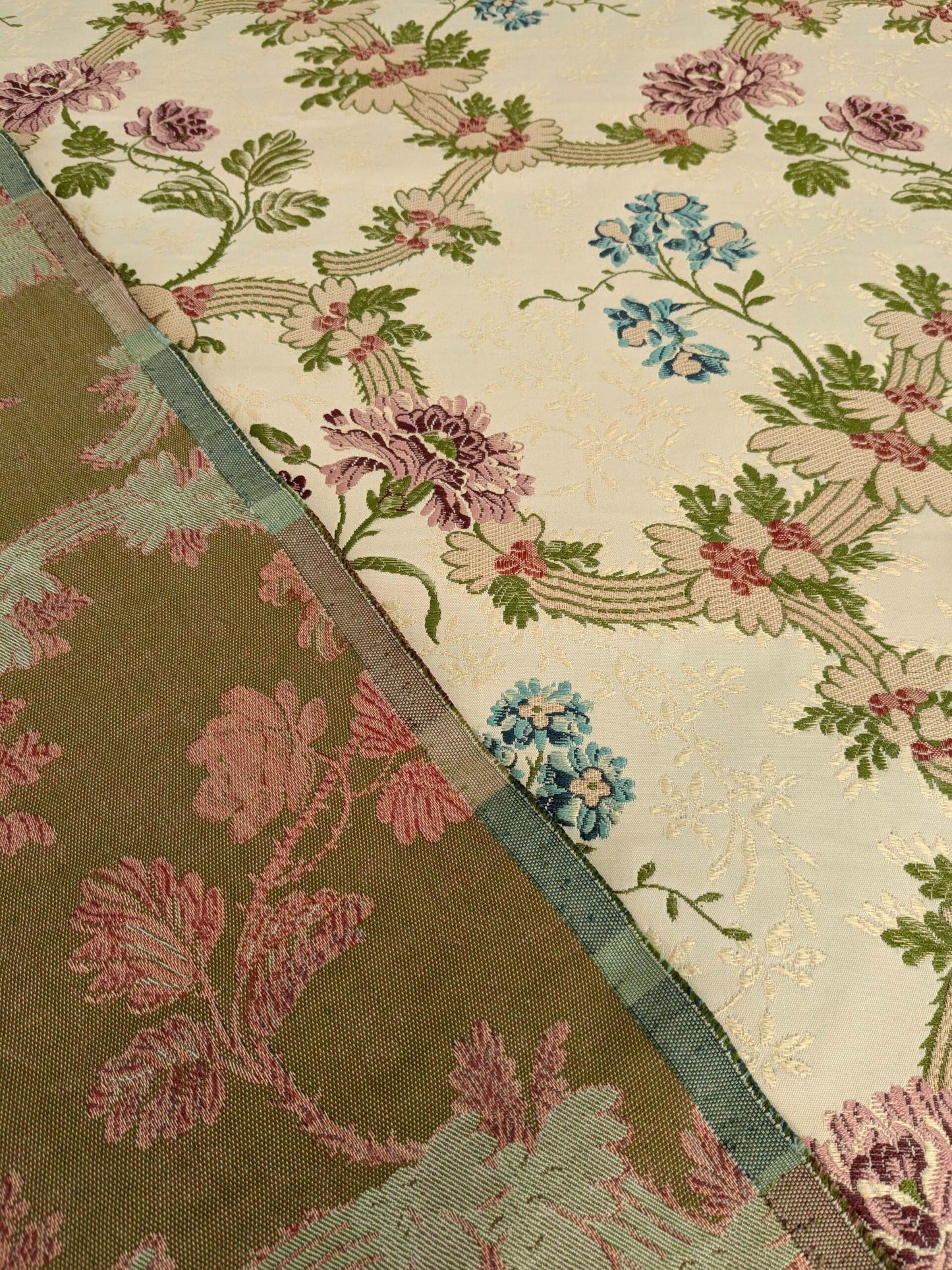 3.2 yards Scalamandre Floral Botanical White Cream Green Upholstery