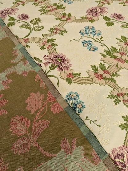 3.2 yards Scalamandre Floral Botanical White Cream Green Upholstery