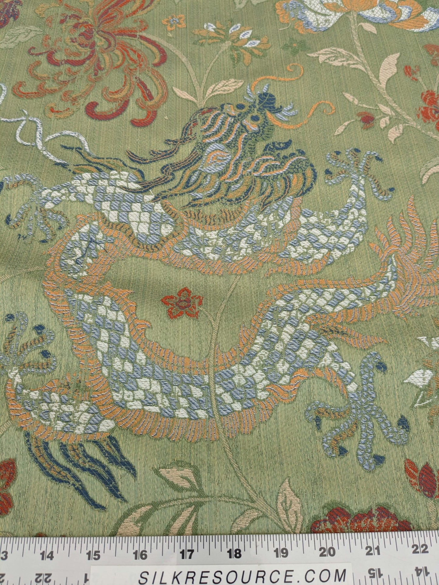 By yard Scalamandre Dragon Tablea Spring Multi Lampas Chinoserie Green