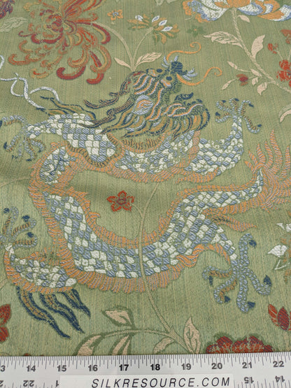 By yard Scalamandre Dragon Tablea Spring Multi Lampas Chinoserie Green