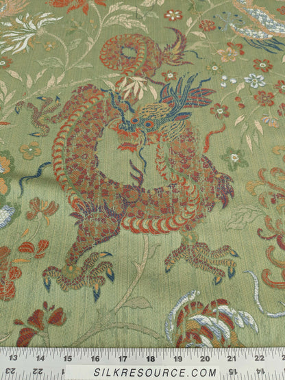 By yard Scalamandre Dragon Tablea Spring Multi Lampas Chinoserie Green
