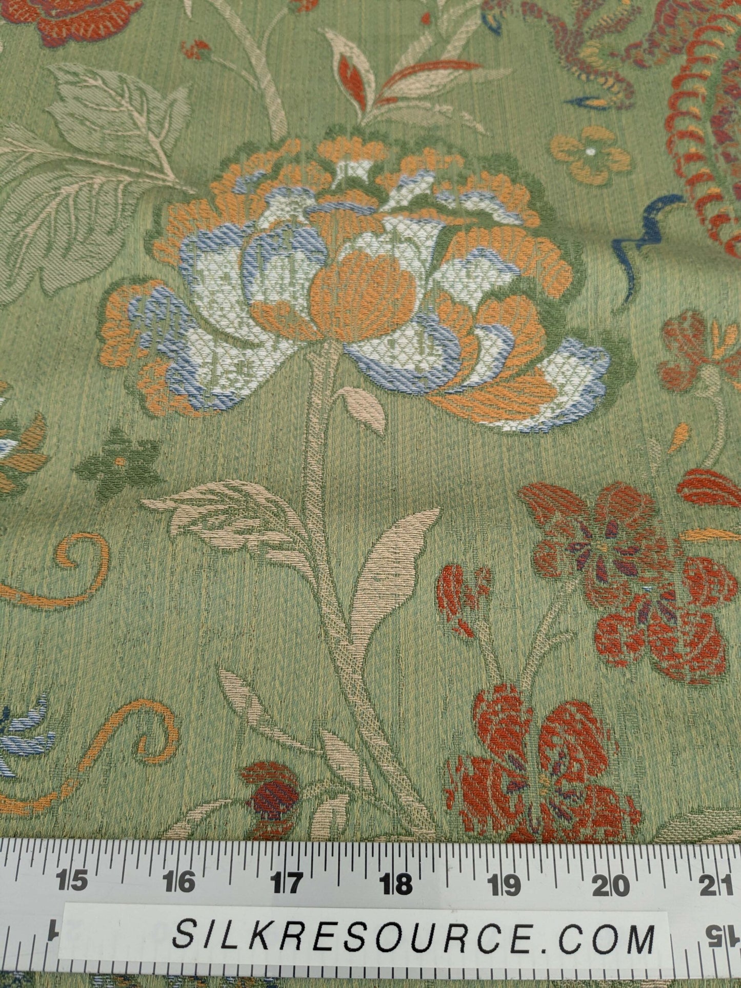 By yard Scalamandre Dragon Tablea Spring Multi Lampas Chinoserie Green