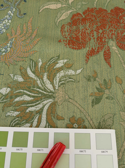 By yard Scalamandre Dragon Tablea Spring Multi Lampas Chinoserie Green