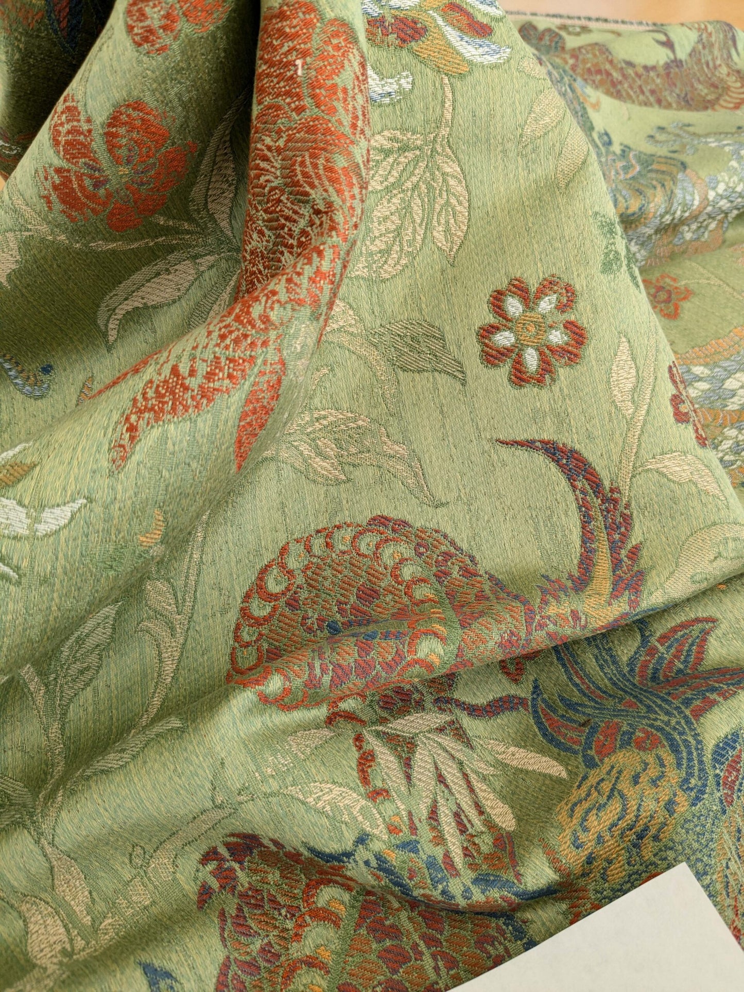 By yard Scalamandre Dragon Tablea Spring Multi Lampas Chinoserie Green