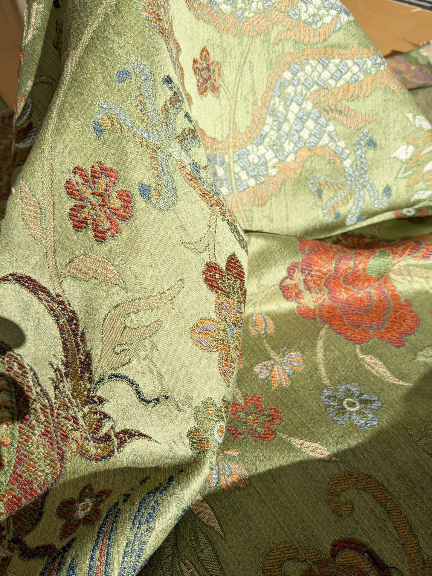 By yard Scalamandre Dragon Tablea Spring Multi Lampas Chinoserie Green