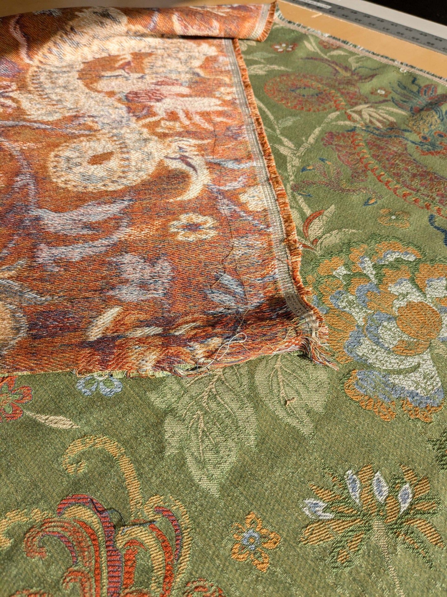 By yard Scalamandre Dragon Tablea Spring Multi Lampas Chinoserie Green