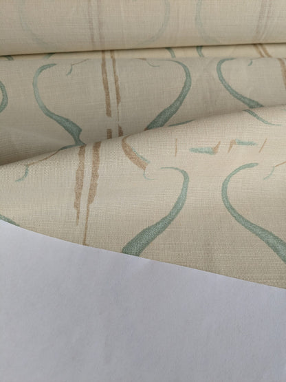 Scalamandre Helena Print Sea Spray Blue on Cream Ikat Ancient Ruins Linen MSRP USD 184/Y  Old World Weavers