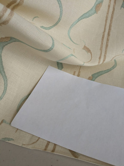 Scalamandre Helena Print Sea Spray Blue on Cream Ikat Ancient Ruins Linen MSRP USD 184/Y  Old World Weavers