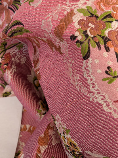 by yard Scalamandre Old World Weavers Avvoltoio Multi on Fuschia Historic Flora Pink Silk Lampas MSRP USD 1156/Y