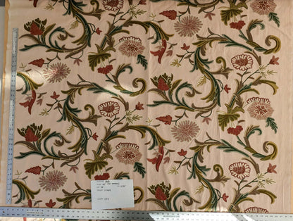 2.5yard Scalamandre Old World Weavers Devin Crewel Pastel Floral Botanical Wool Embroidery on Cotton Beige MSRP USD456/y