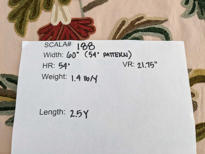 2.5yard Scalamandre Old World Weavers Devin Crewel Pastel Floral Botanical Wool Embroidery on Cotton Beige MSRP USD456/y