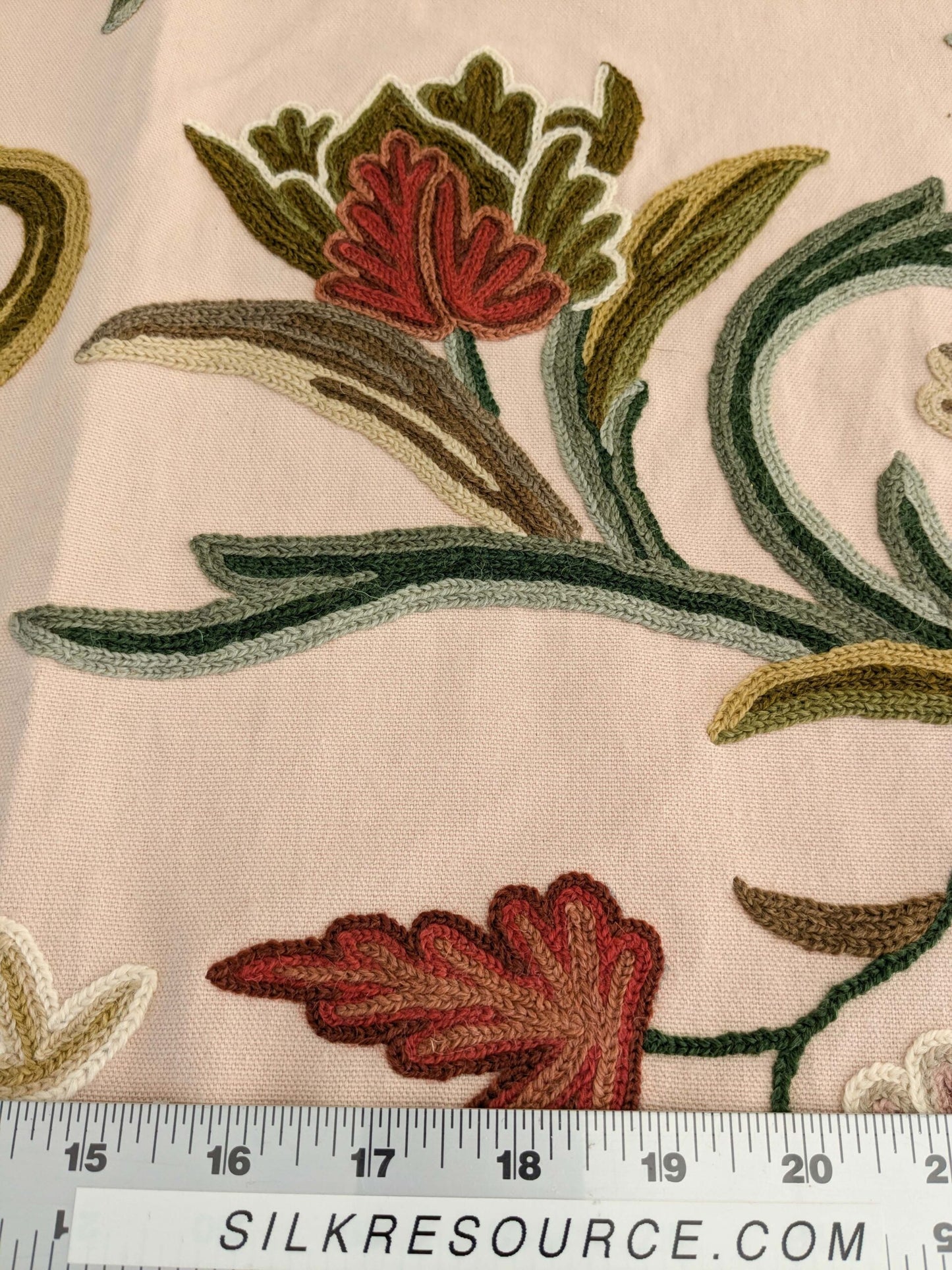 2.5yard Scalamandre Old World Weavers Devin Crewel Pastel Floral Botanical Wool Embroidery on Cotton Beige MSRP USD456/y
