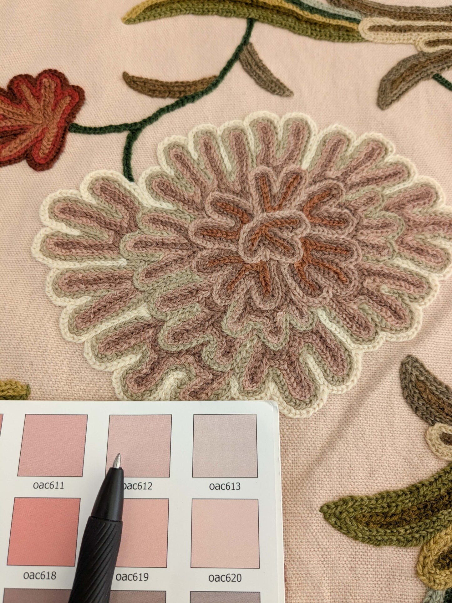 2.5yard Scalamandre Old World Weavers Devin Crewel Pastel Floral Botanical Wool Embroidery on Cotton Beige MSRP USD456/y