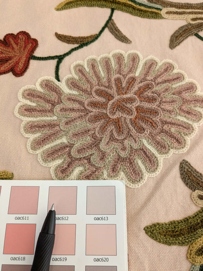 2.5yard Scalamandre Old World Weavers Devin Crewel Pastel Floral Botanical Wool Embroidery on Cotton Beige MSRP USD456/y