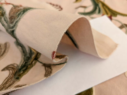 2.5yard Scalamandre Old World Weavers Devin Crewel Pastel Floral Botanical Wool Embroidery on Cotton Beige MSRP USD456/y