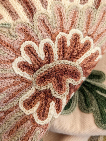 2.5yard Scalamandre Old World Weavers Devin Crewel Pastel Floral Botanical Wool Embroidery on Cotton Beige MSRP USD456/y