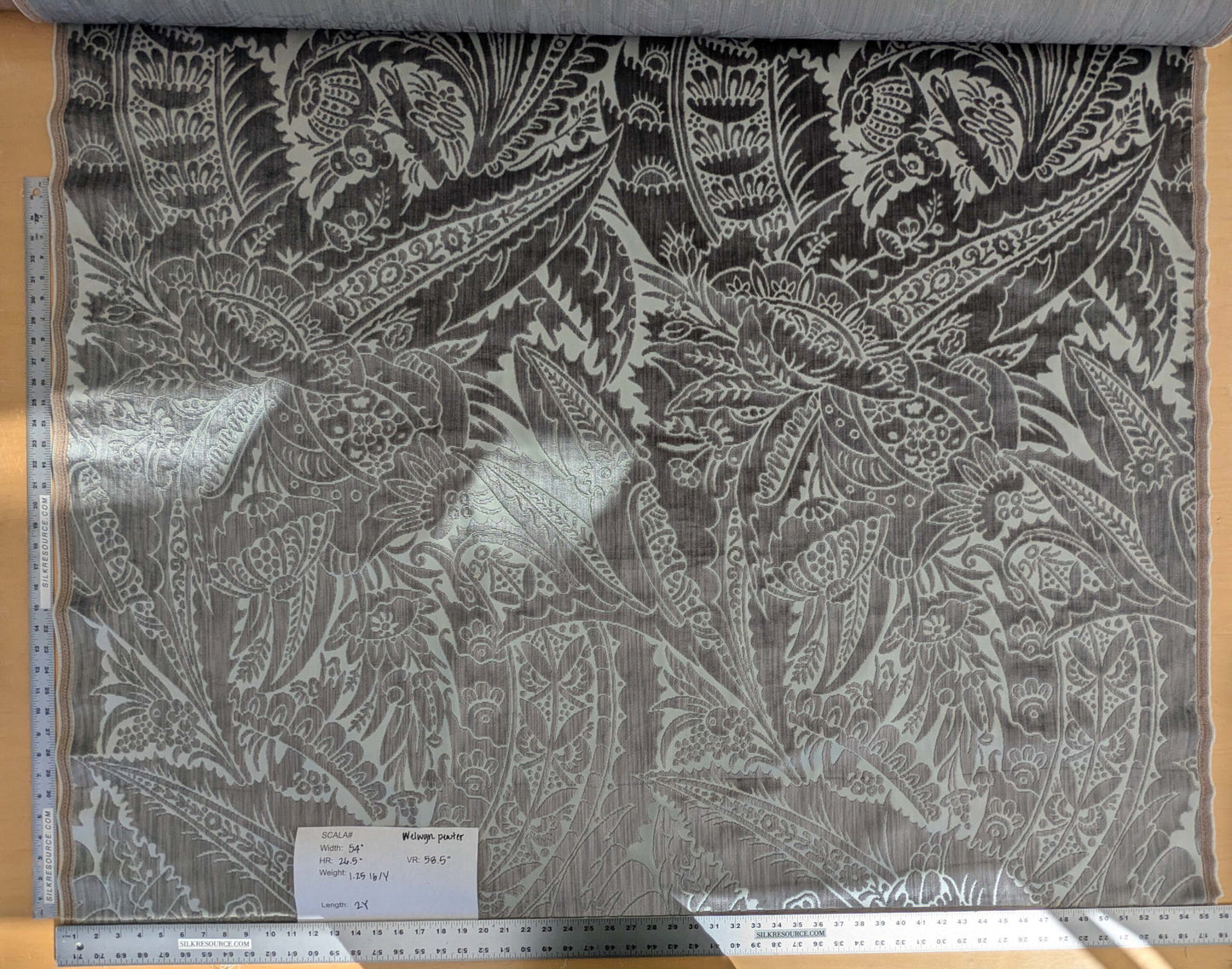 2 yards Scalamandre Welwyn Gray Silver Cut Velvet Silk Velvet Grand Botanic Pomegranite Rose MSRP USD 1000+/Y