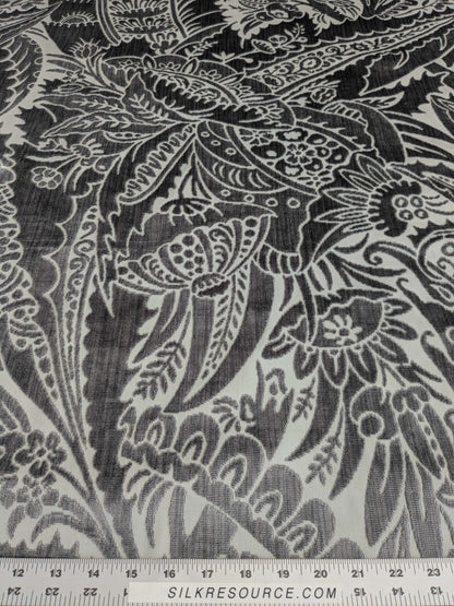 2 yards Scalamandre Welwyn Gray Silver Cut Velvet Silk Velvet Grand Botanic Pomegranite Rose MSRP USD 1000+/Y