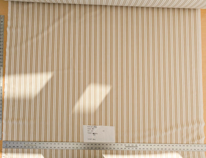 by yard Scalamandre Devon Ticking Stripe Camel Light Brown Cream White Cotton MSRP USD116/y