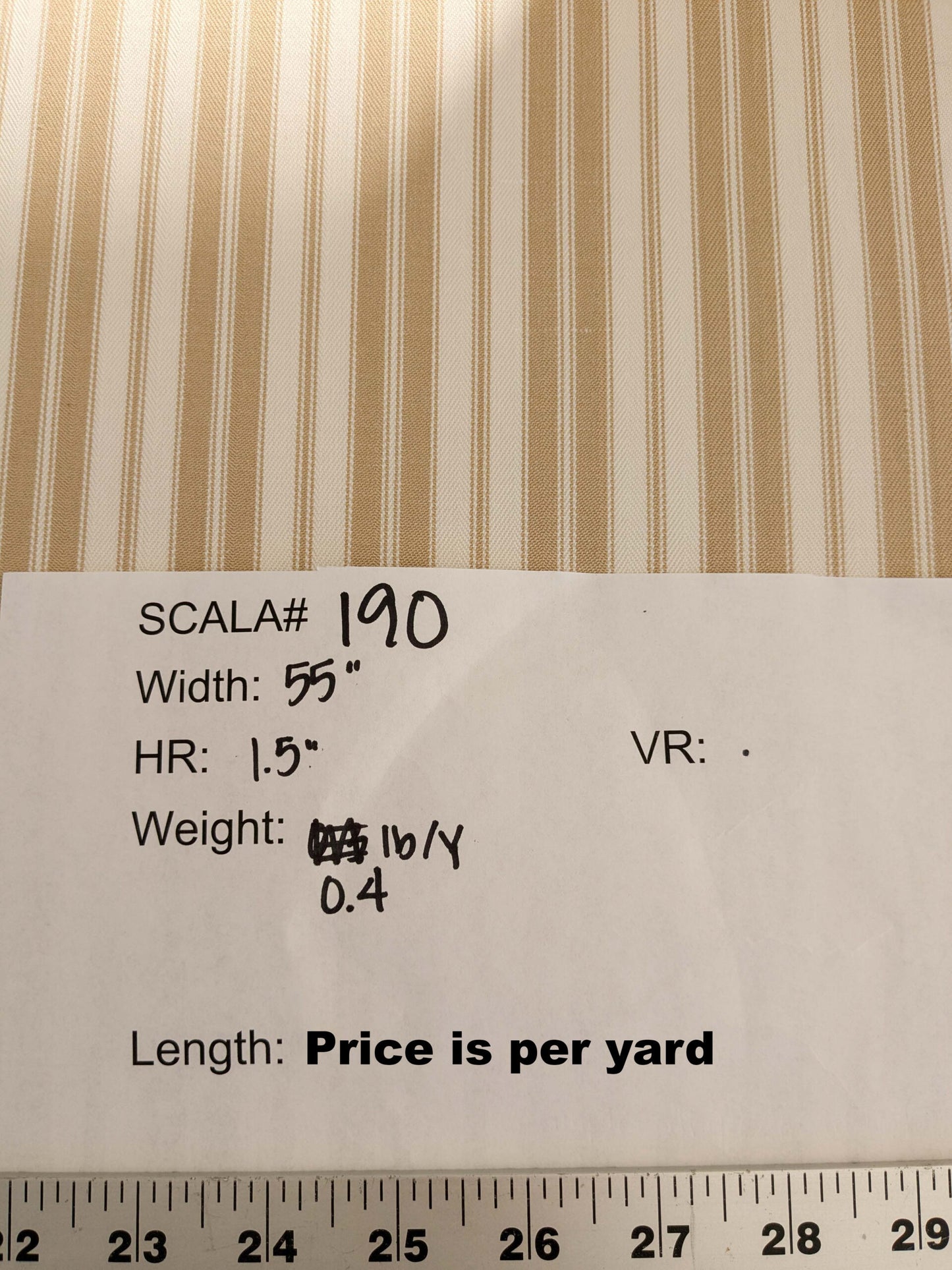 by yard Scalamandre Devon Ticking Stripe Camel Light Brown Cream White Cotton MSRP USD116/y