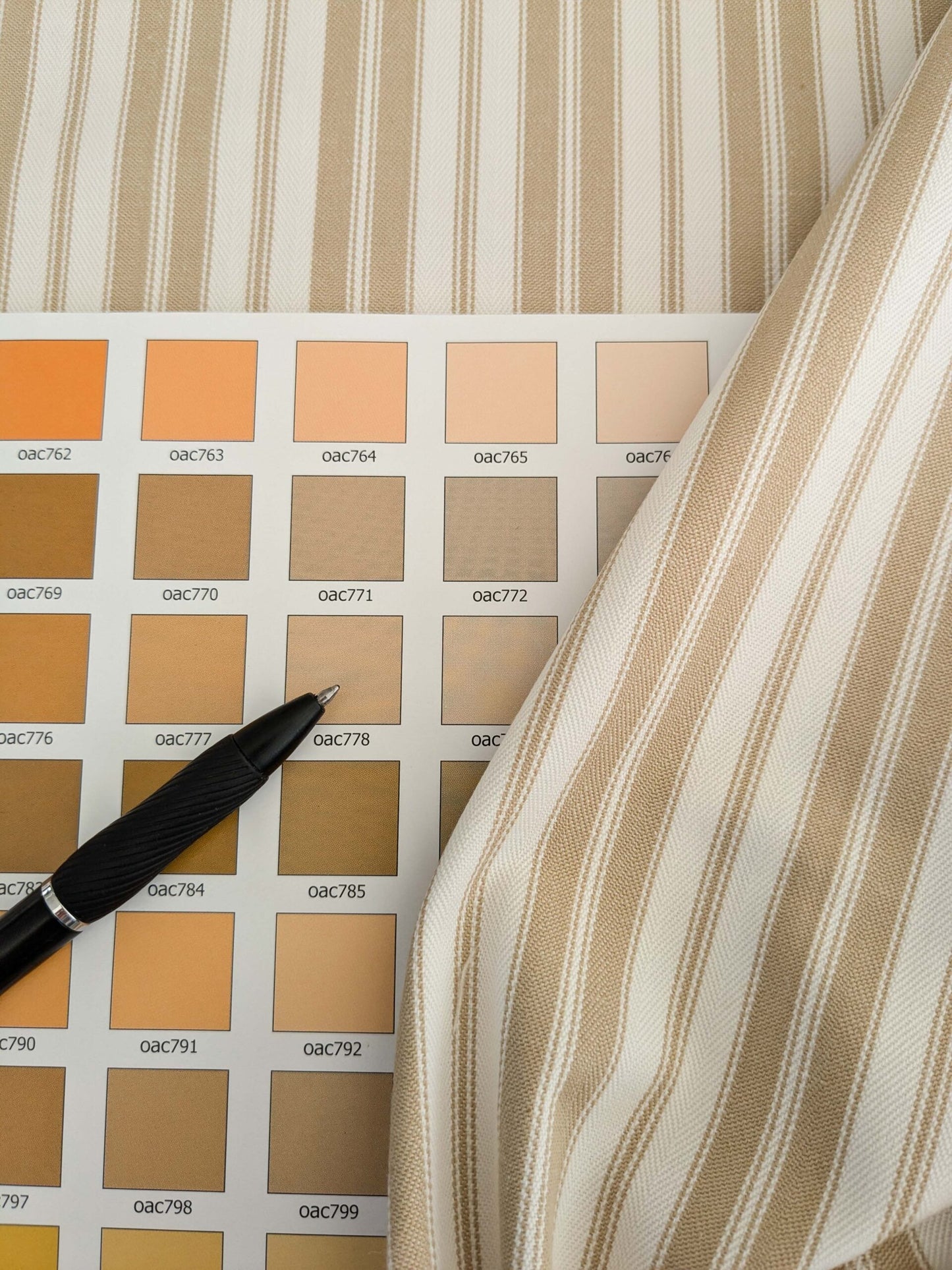 by yard Scalamandre Devon Ticking Stripe Camel Light Brown Cream White Cotton MSRP USD116/y