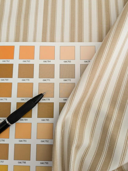 by yard Scalamandre Devon Ticking Stripe Camel Light Brown Cream White Cotton MSRP USD116/y