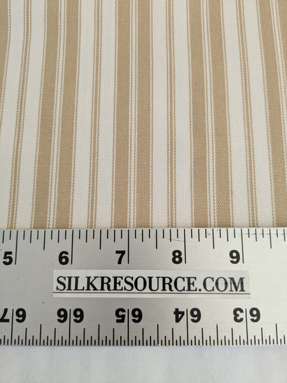 by yard Scalamandre Devon Ticking Stripe Camel Light Brown Cream White Cotton MSRP USD116/y