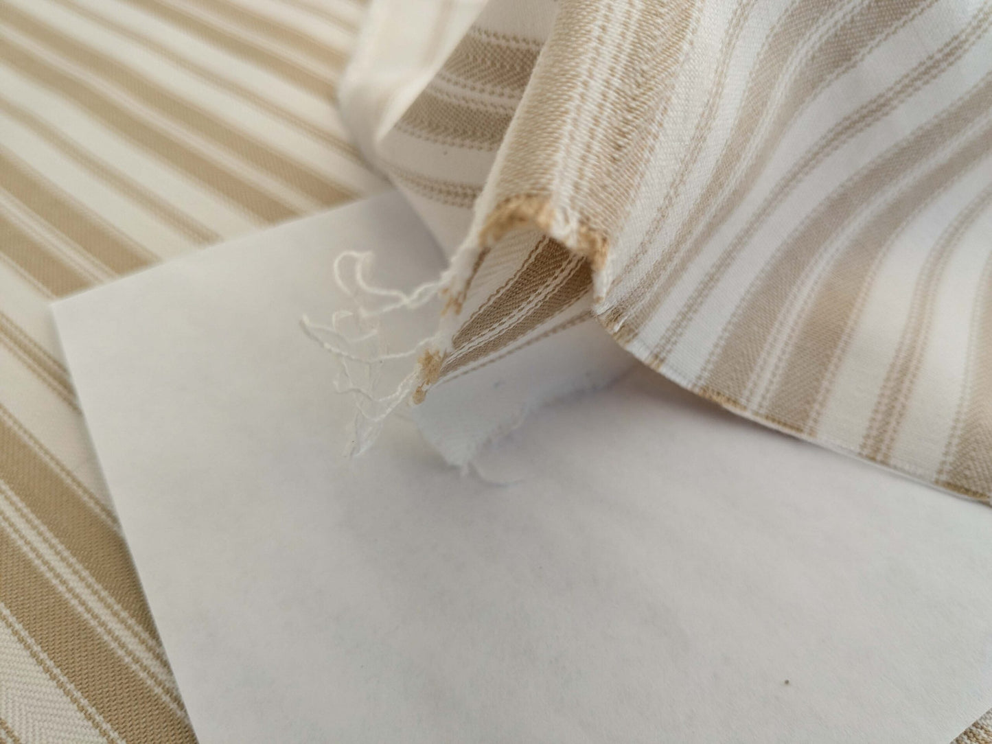 by yard Scalamandre Devon Ticking Stripe Camel Light Brown Cream White Cotton MSRP USD116/y