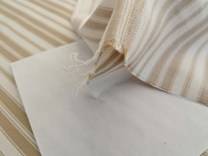 by yard Scalamandre Devon Ticking Stripe Camel Light Brown Cream White Cotton MSRP USD116/y