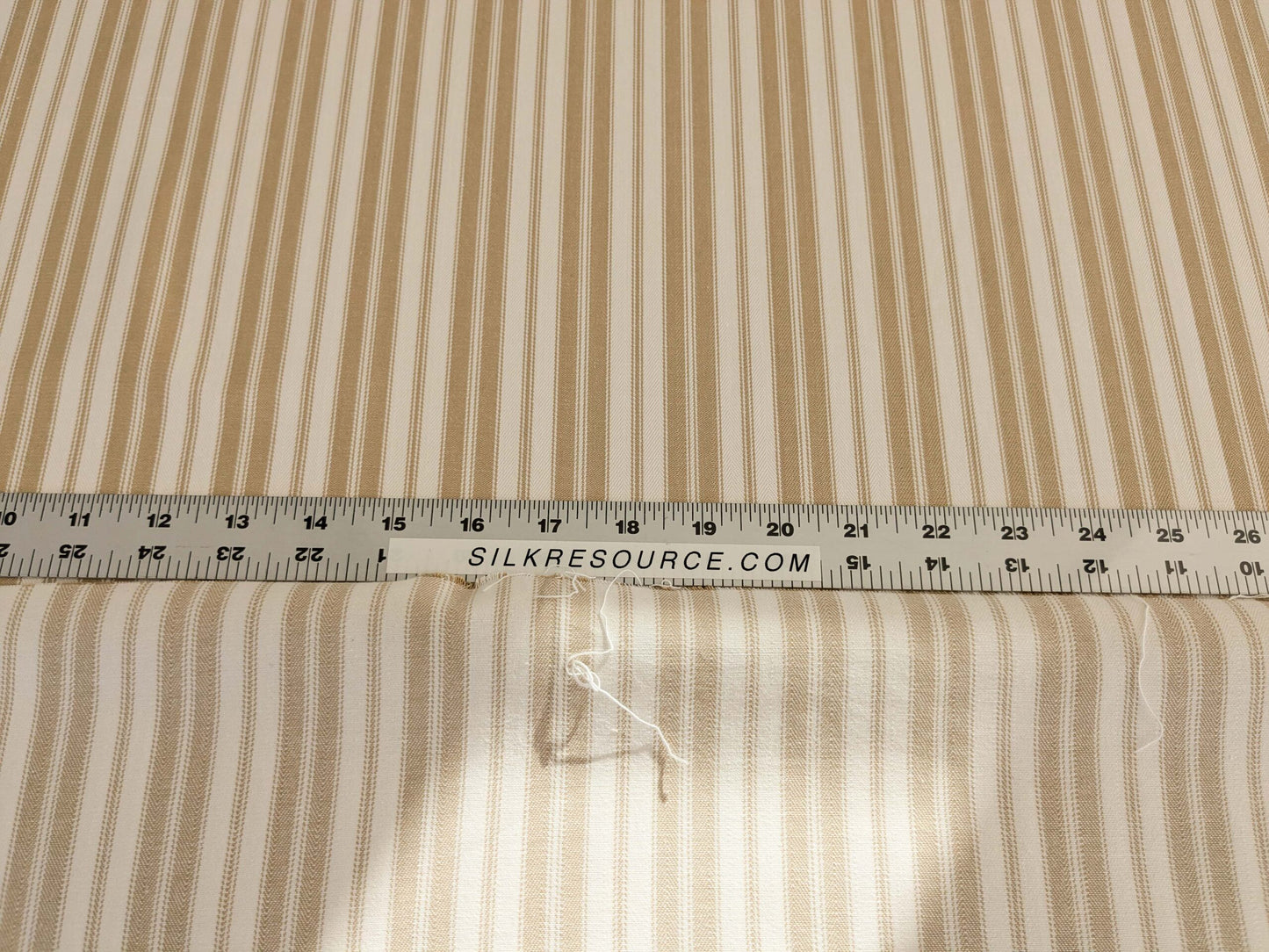 by yard Scalamandre Devon Ticking Stripe Camel Light Brown Cream White Cotton MSRP USD116/y