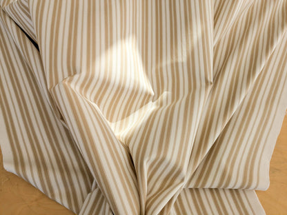 by yard Scalamandre Devon Ticking Stripe Camel Light Brown Cream White Cotton MSRP USD116/y