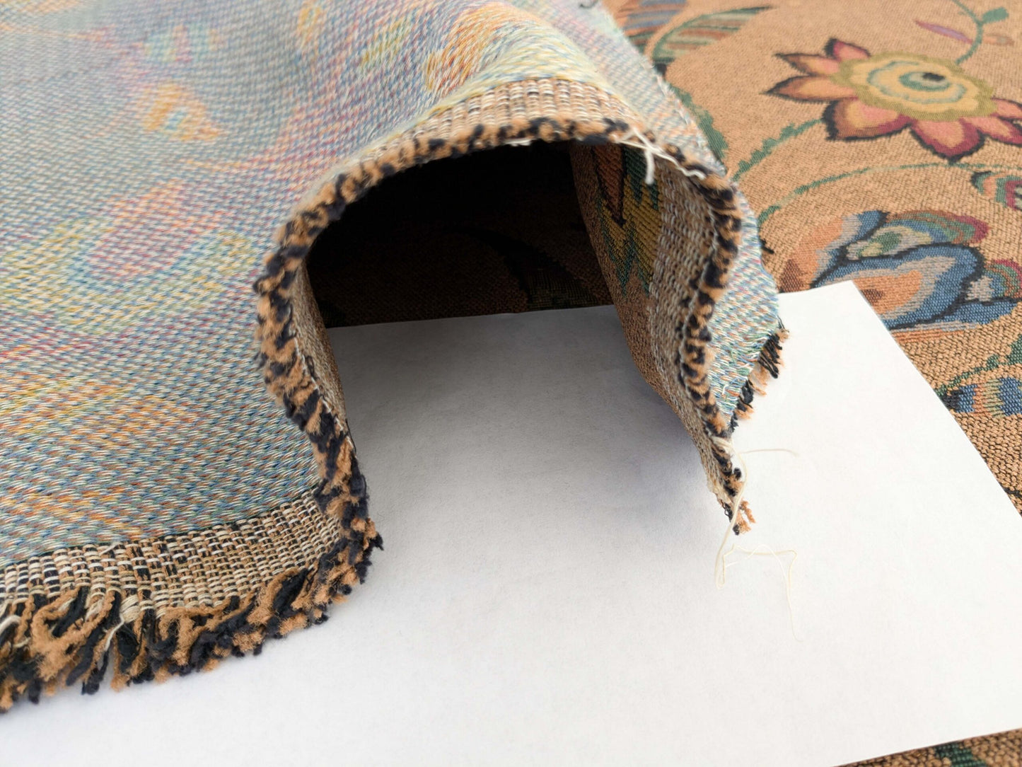 by yard Scalamandre Gobelin Green Blue Brown on Cocoa Botanical Foliage Cotton MSRPUSD 196/y Faint Stripe!