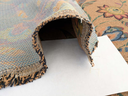 by yard Scalamandre Gobelin Green Blue Brown on Cocoa Botanical Foliage Cotton MSRPUSD 196/y Faint Stripe!