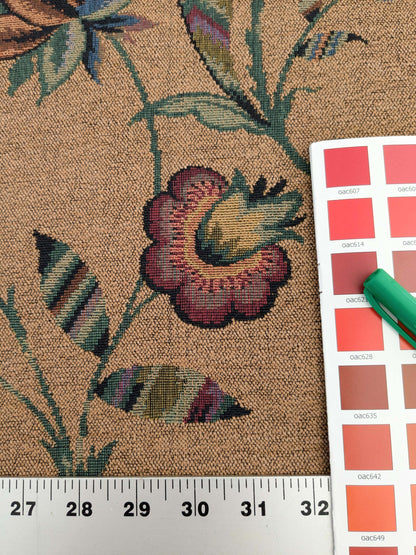 by yard Scalamandre Gobelin Green Blue Brown on Cocoa Botanical Foliage Cotton MSRPUSD 196/y Faint Stripe!