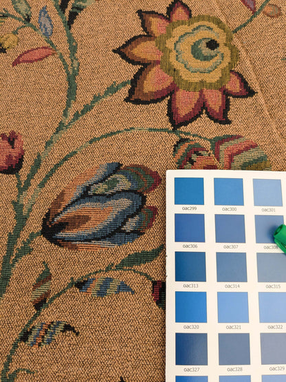 by yard Scalamandre Gobelin Green Blue Brown on Cocoa Botanical Foliage Cotton MSRPUSD 196/y Faint Stripe!