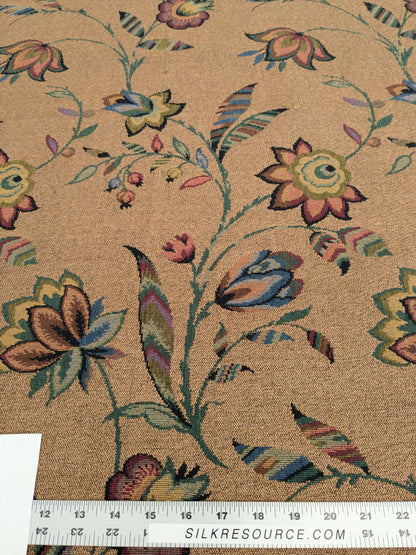 by yard Scalamandre Gobelin Green Blue Brown on Cocoa Botanical Foliage Cotton MSRPUSD 196/y Faint Stripe!