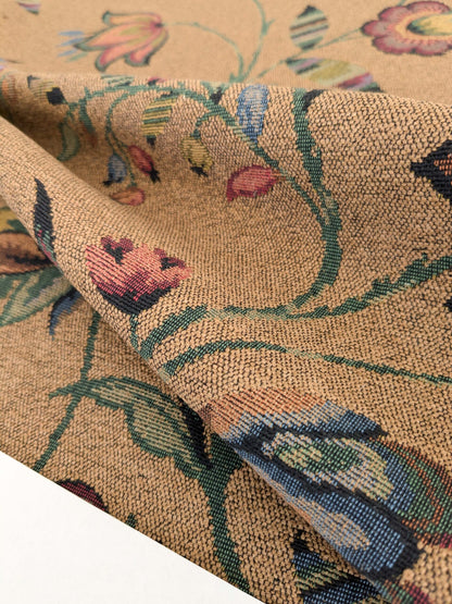 by yard Scalamandre Gobelin Green Blue Brown on Cocoa Botanical Foliage Cotton MSRPUSD 196/y Faint Stripe!