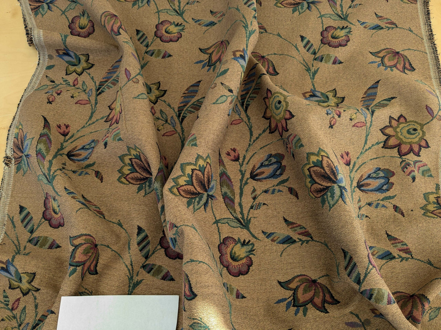 by yard Scalamandre Gobelin Green Blue Brown on Cocoa Botanical Foliage Cotton MSRPUSD 196/y Faint Stripe!