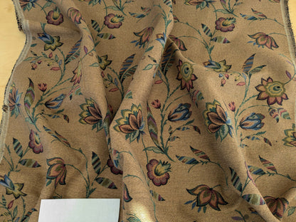 by yard Scalamandre Gobelin Green Blue Brown on Cocoa Botanical Foliage Cotton MSRPUSD 196/y Faint Stripe!