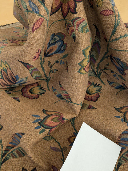 by yard Scalamandre Gobelin Green Blue Brown on Cocoa Botanical Foliage Cotton MSRPUSD 196/y Faint Stripe!