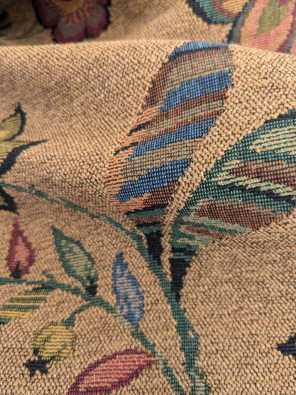 by yard Scalamandre Gobelin Green Blue Brown on Cocoa Botanical Foliage Cotton MSRPUSD 196/y Faint Stripe!