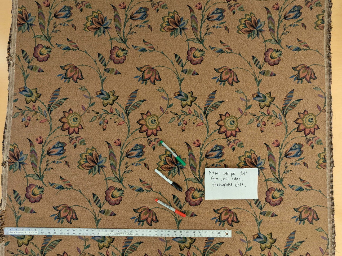 by yard Scalamandre Gobelin Green Blue Brown on Cocoa Botanical Foliage Cotton MSRPUSD 196/y Faint Stripe!