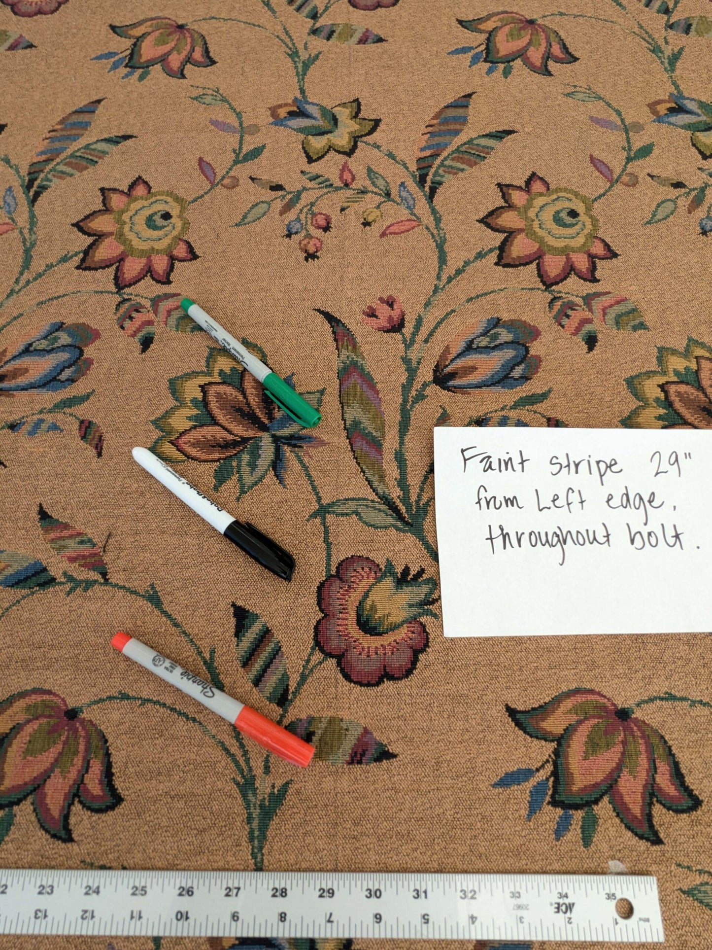 by yard Scalamandre Gobelin Green Blue Brown on Cocoa Botanical Foliage Cotton MSRPUSD 196/y Faint Stripe!