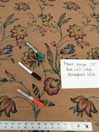 by yard Scalamandre Gobelin Green Blue Brown on Cocoa Botanical Foliage Cotton MSRPUSD 196/y Faint Stripe!