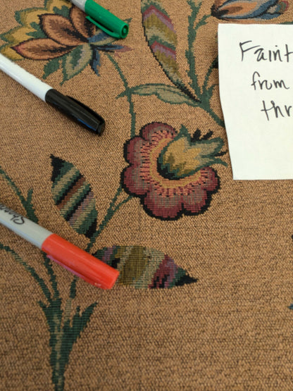 by yard Scalamandre Gobelin Green Blue Brown on Cocoa Botanical Foliage Cotton MSRPUSD 196/y Faint Stripe!